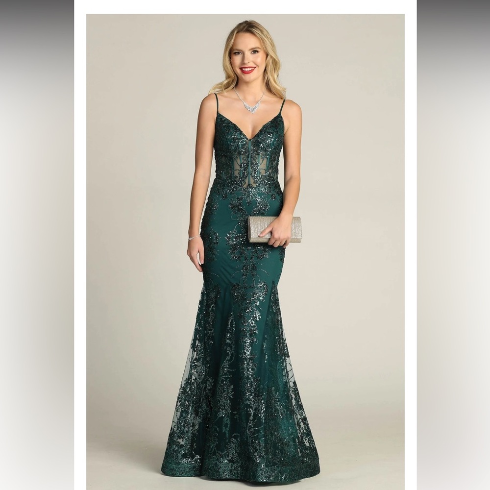 Green Sequin Mermaid Sheer Corset-Size 2